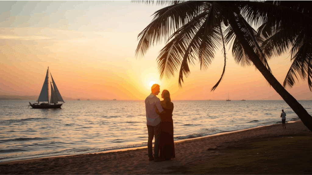 Couples enjoying romantic moments in Goa during the best time to visit Goa for honeymoon, showcasing popular honeymoon season experiences in 2026